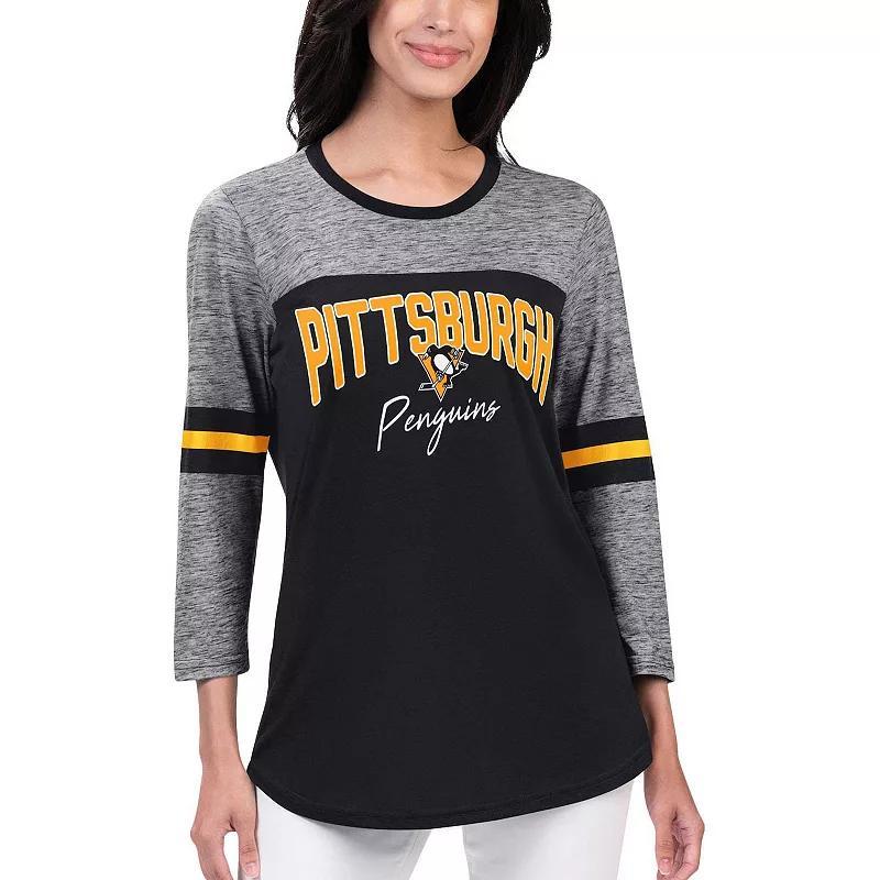 Women's G-III 4Her by Carl Banks Black Pittsburgh Penguins Play The Game 3/4-Sleeve T-Shirt, Size: Large Product Image