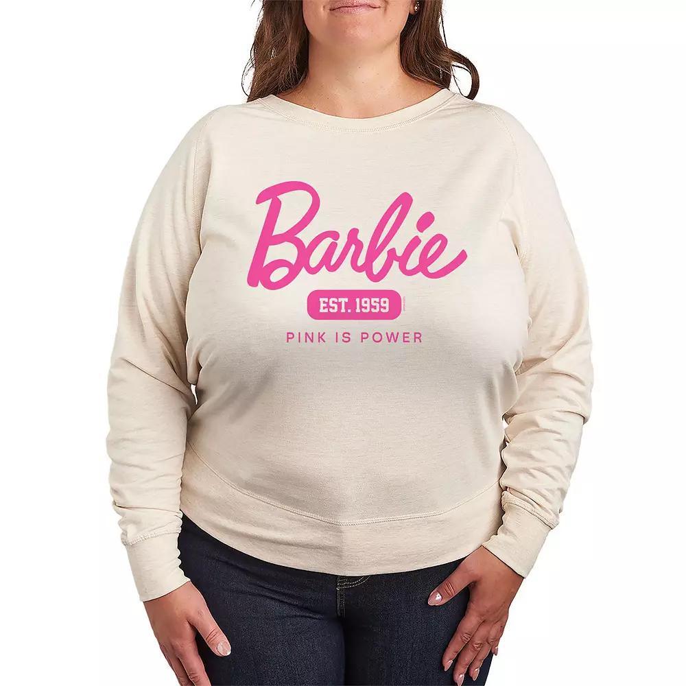 Plus Size Barbie Pink Is Power French Terry Long Sleeve Tee, Womens Product Image