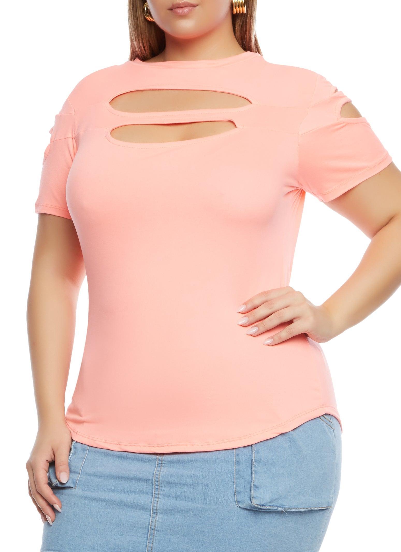 Womens Plus Size Cut Out Crew Neck T Shirt Product Image