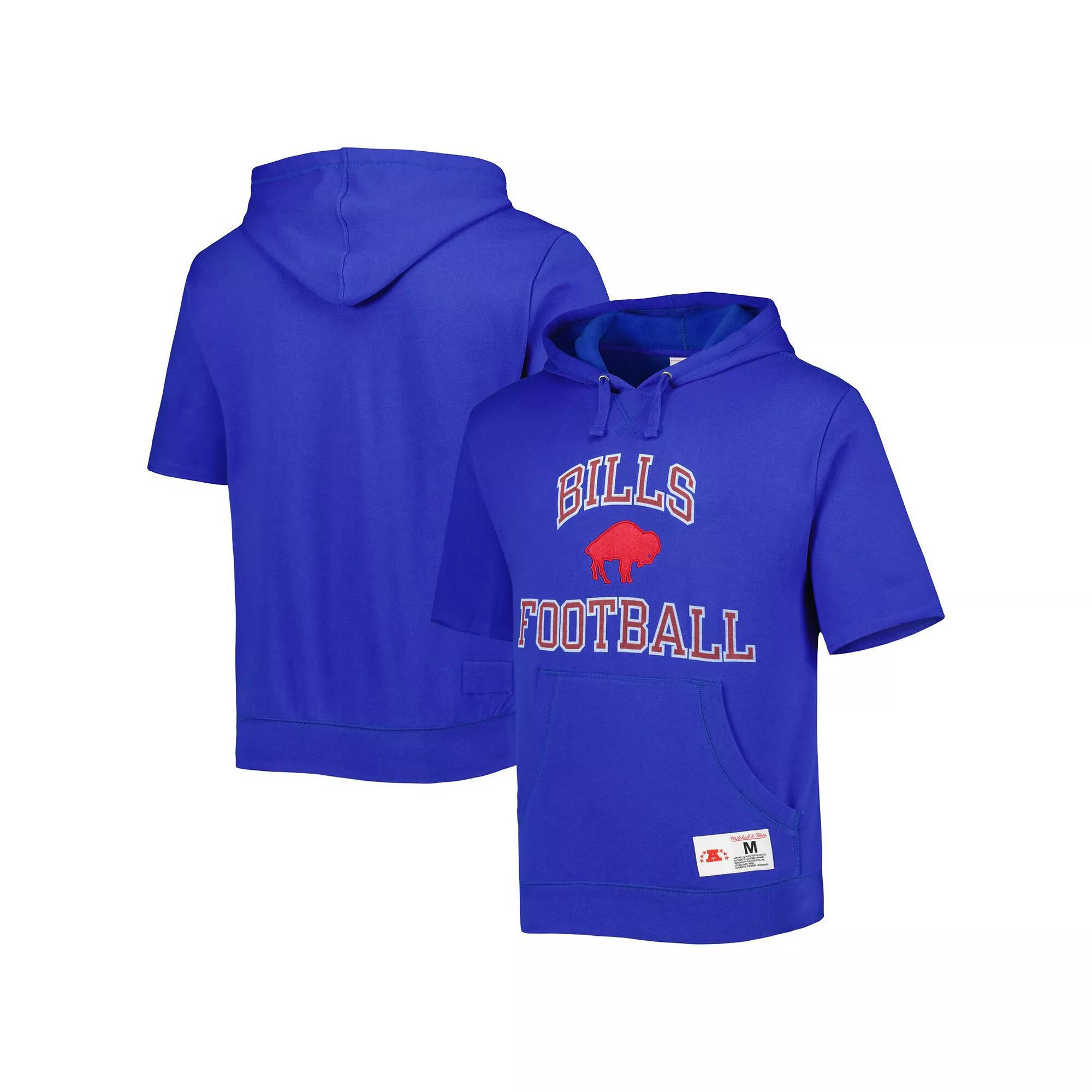 Men's Mitchell & Ness Royal Buffalo Bills Washed Short Sleeve Pullover Hoodie, Size: Large, Blue Product Image