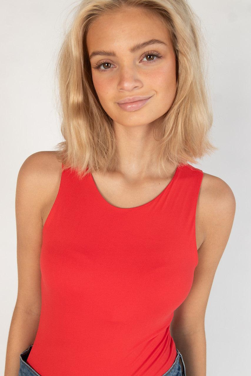 Red Doubled Layered Tank Bodysuit Product Image