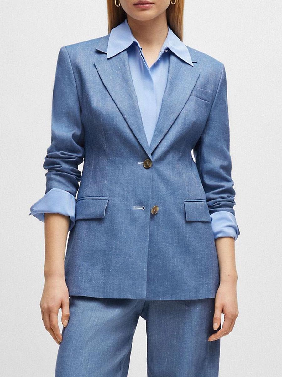 Womens Single-Breasted Jacket in Linen, Cotton and Stretch Product Image