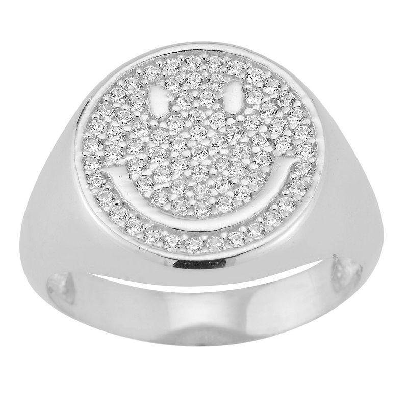 Sunkissed Sterling Cubic Zirconia Pave Smiley Face Signet Ring, Womens Gold Tone Product Image