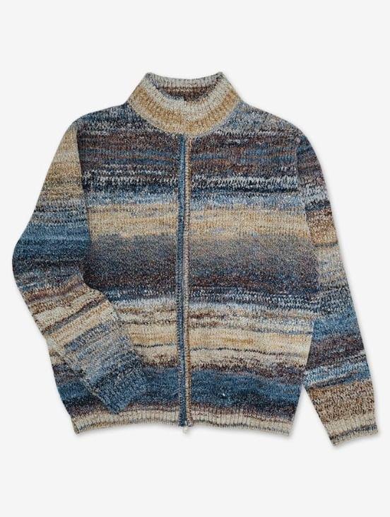 Long Sleeve Stand Collar Gradient Loose-Fit Zip-Up Cardigan Product Image