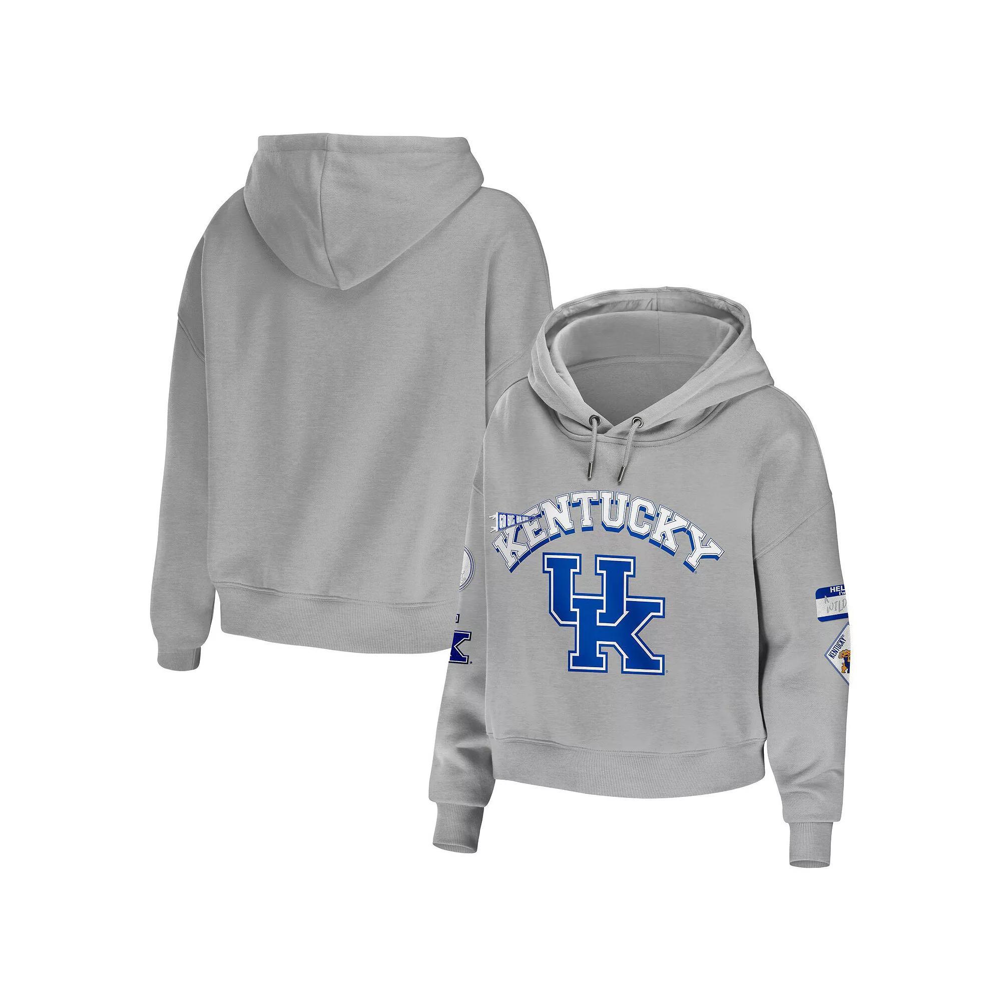 Women's WEAR by Erin Andrews Gray Kentucky Wildcats Mixed Media Cropped Pullover Hoodie, Size: 2XL, Grey Product Image