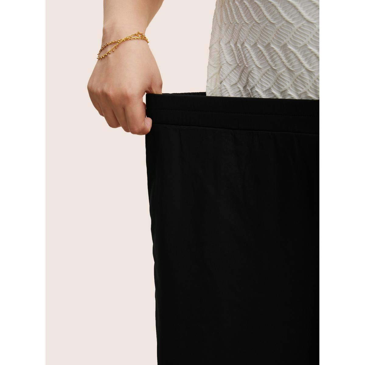Plus Size Mid Rise Mesh Elastic Waist Wide Leg Pants Women Black Elegant Loose Mid Rise Everyday Pants BloomChic 26/4X Product Image