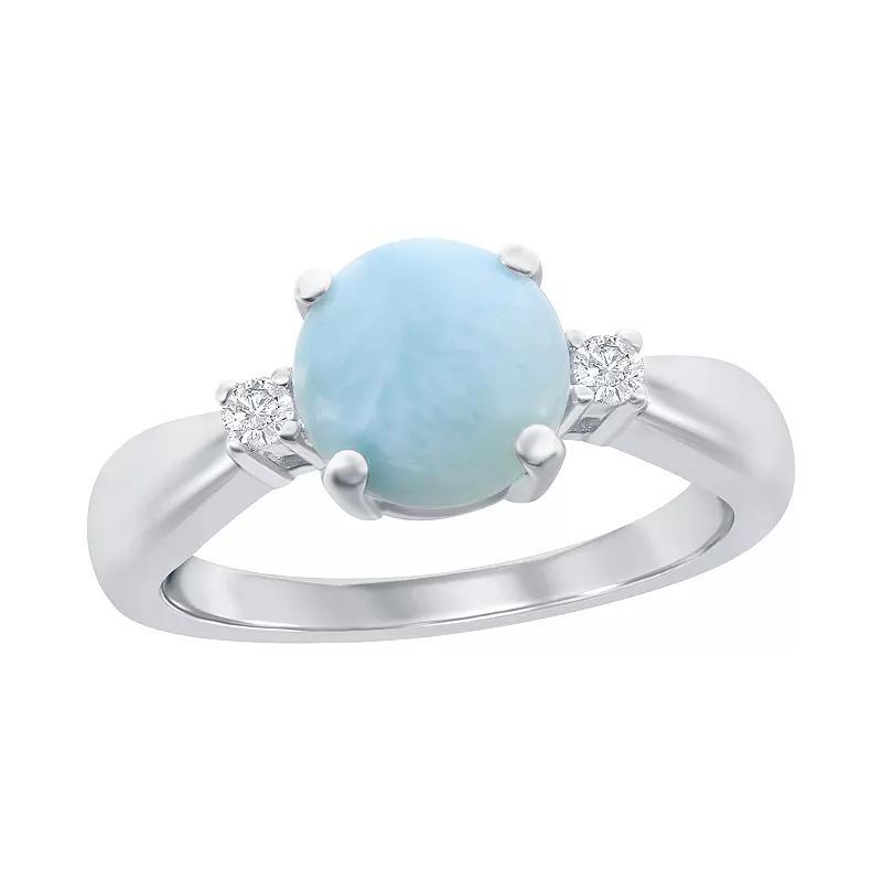 Sterling Silver Round Larimar with Cubic Zirconia Ring, Women's, Size: 9 Product Image