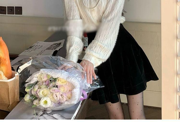 Long-Sleeve Two Tone Bow Lace Blouse Product Image