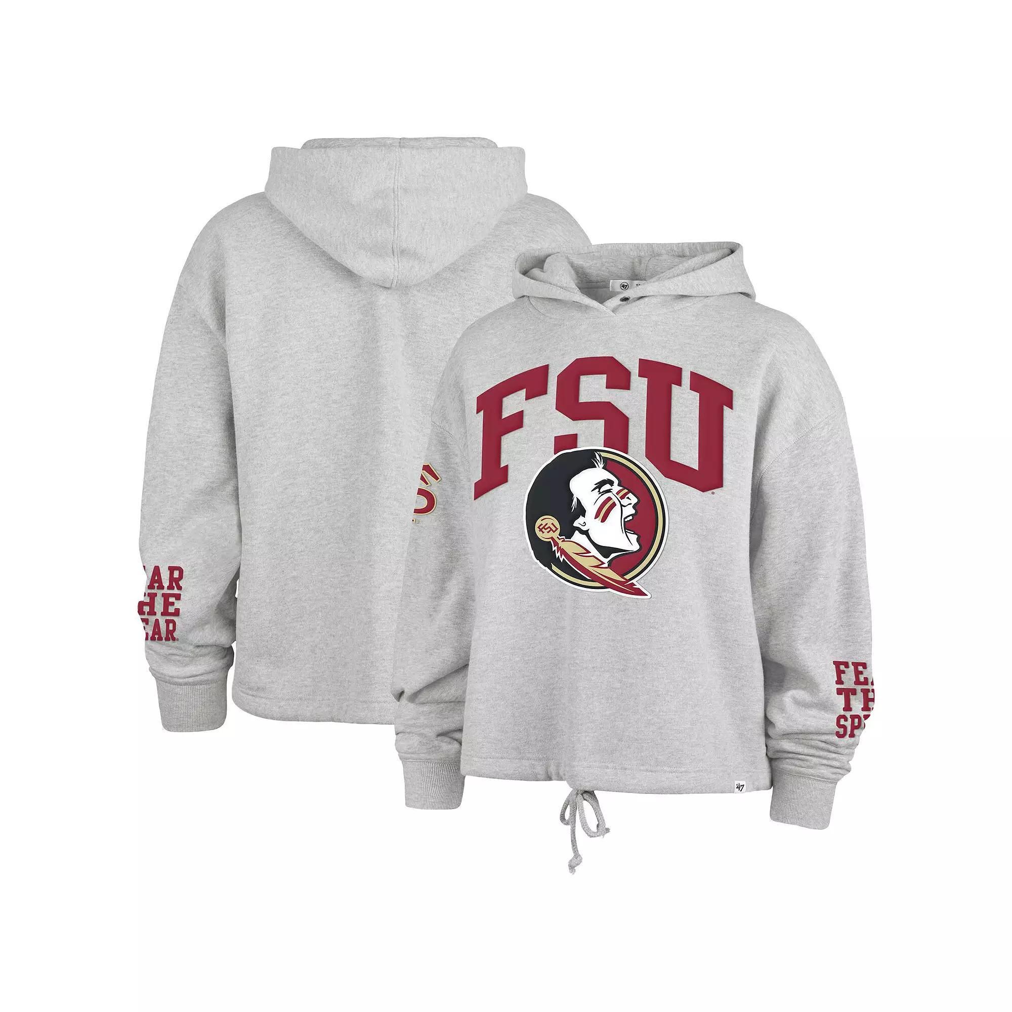 Women's '47 Heather Gray Florida State Seminoles High Hopes Long Sleeve Cropped Hoodie, Size: Medium, Grey Product Image