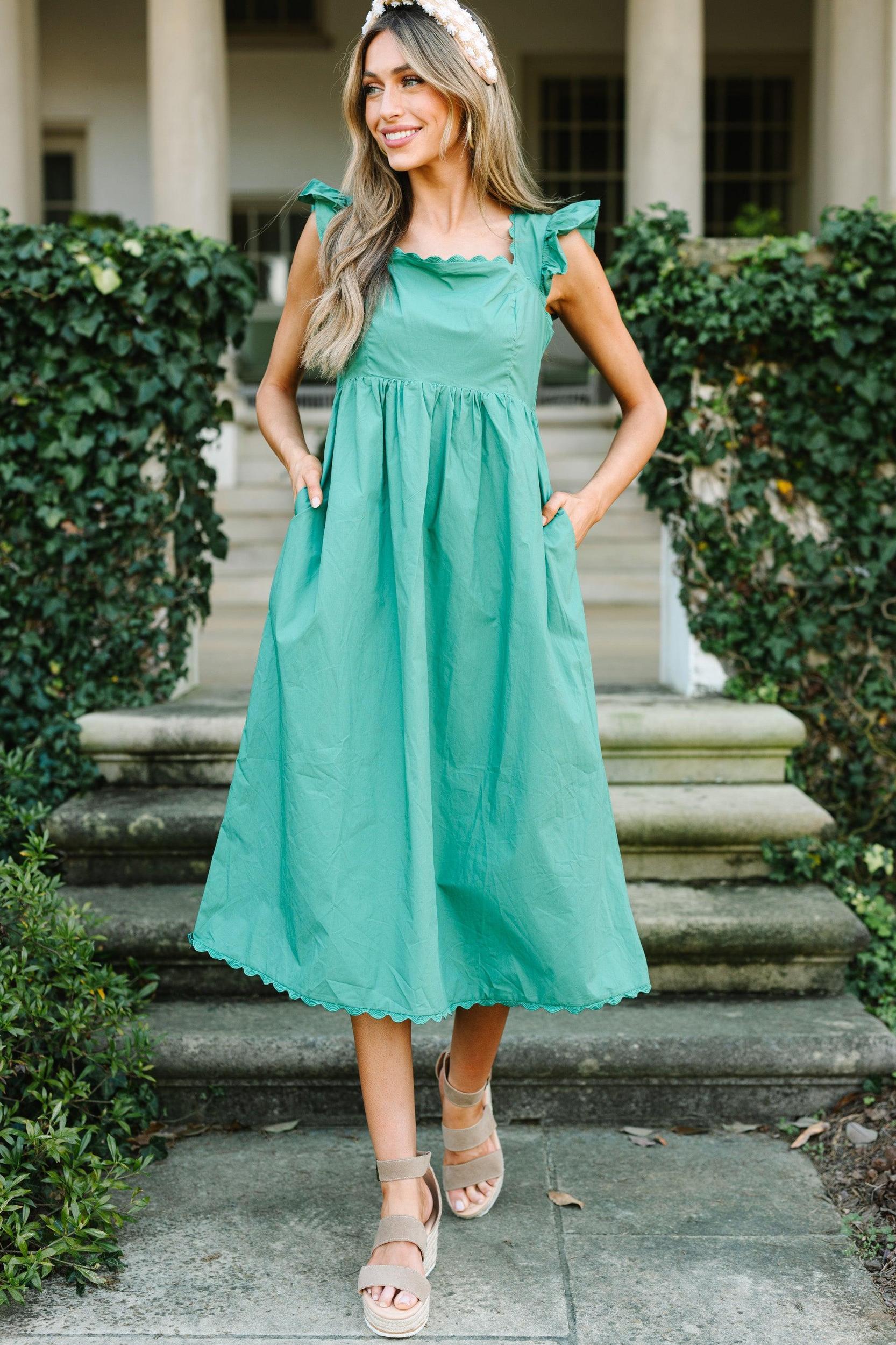 Doing It All Green Ruffled Midi Dress Female Product Image