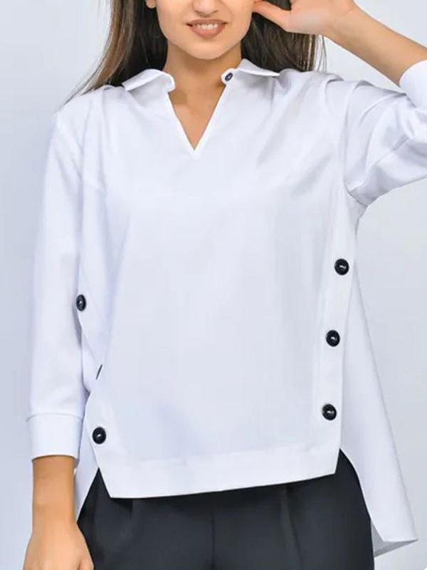 Long Sleeves Hollow Split-Joint Lapel Blouses&Shirts Tops Product Image