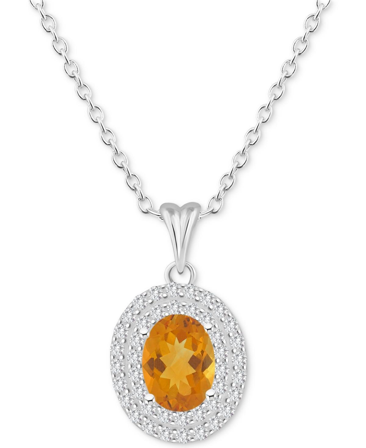 Celebration Gems Sterling Silver Oval-Cut Amethyst & White Topaz Double Halo Pendant Necklace, Women's, Size: 18" Product Image