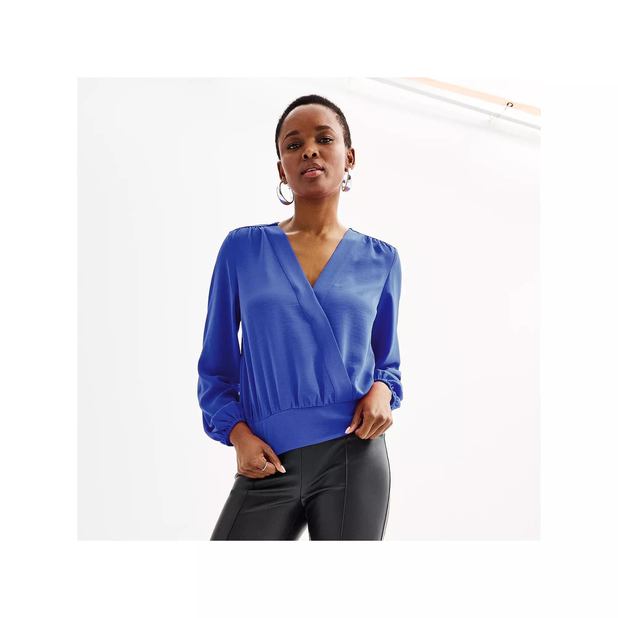 Women's Nine West Long-Sleeve Surplice Blouse, Size: Small, Washed Purple Product Image