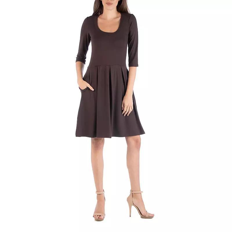 Women's 24Seven Comfort Apparel Three-Quarter Sleeve Fit And Flare Mini Dress, Size: Large, Brown Product Image
