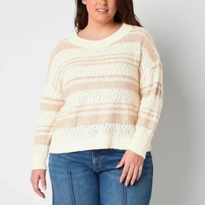 Frye and Co. Plus Womens Crew Neck Long Sleeve Striped Pullover Sweater Product Image