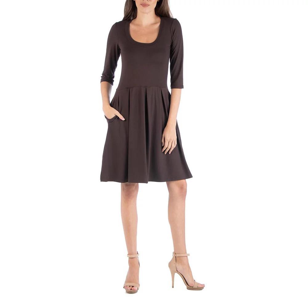 Women's 24Seven Comfort Apparel Three-Quarter Sleeve Fit And Flare Mini Dress, Size: Large, Brown Product Image