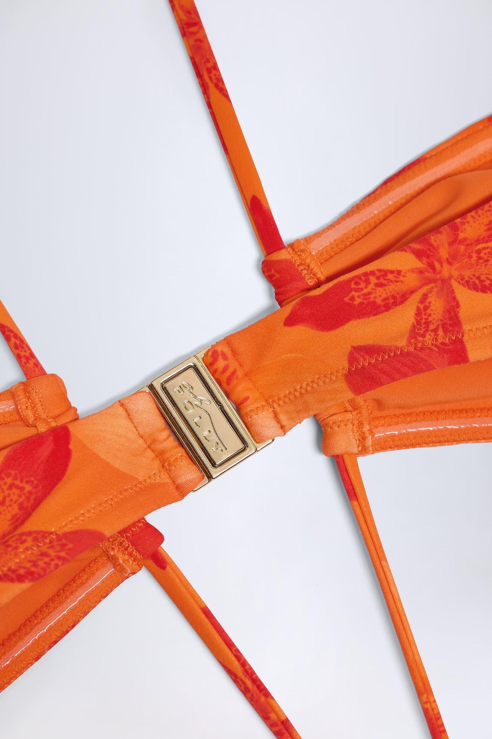 Cut-Out Halterneck Swimsuit in Orange Orchid Print Product Image