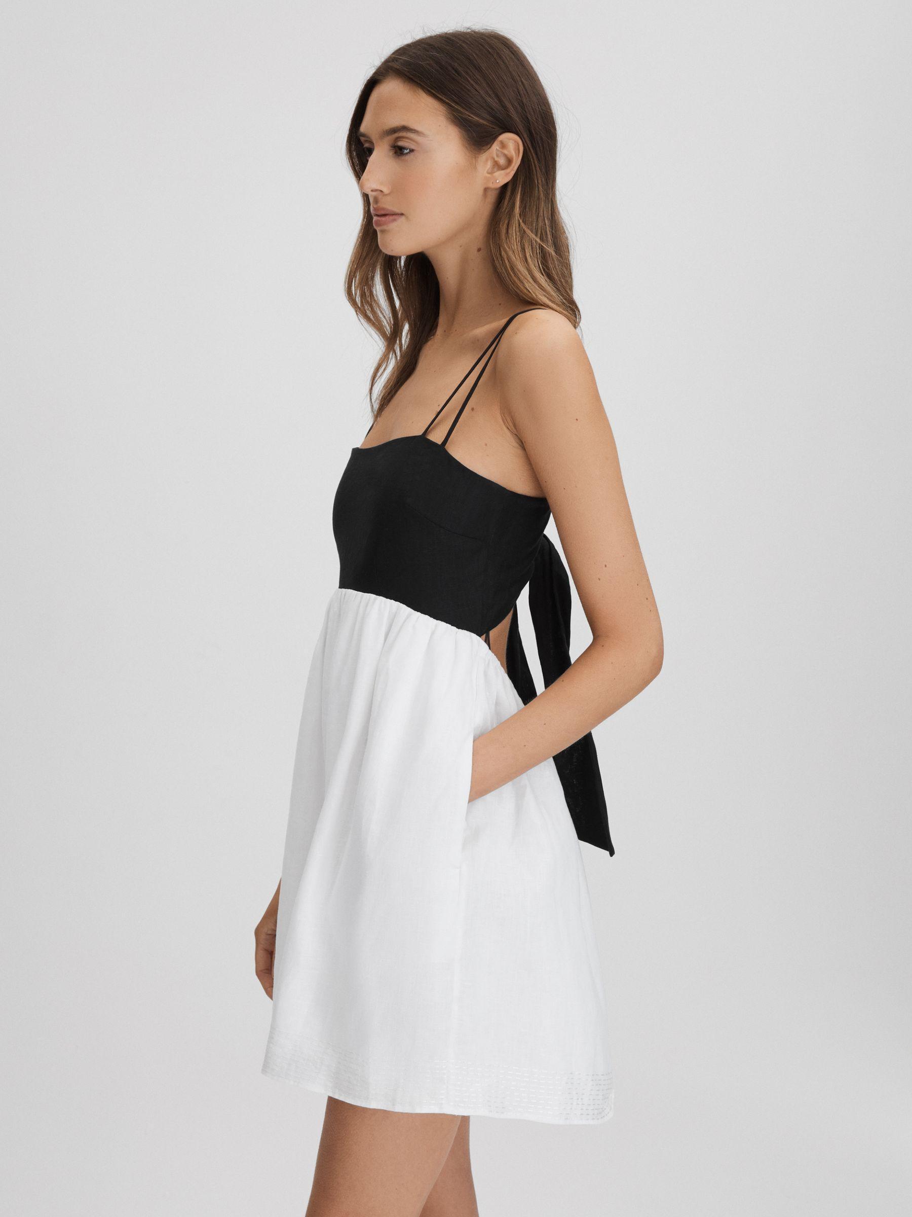 Linen Colourblock Mini Dress in Black/White Product Image