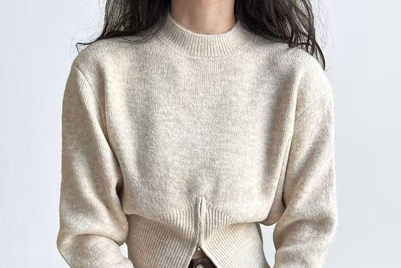 Round Neck Half-Zip Sweater Product Image