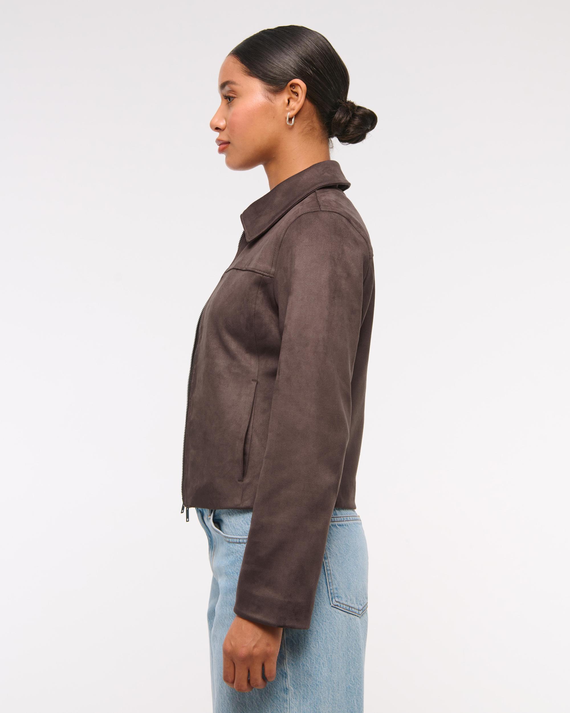 Zip-Front Vegan Suede Jacket Product Image