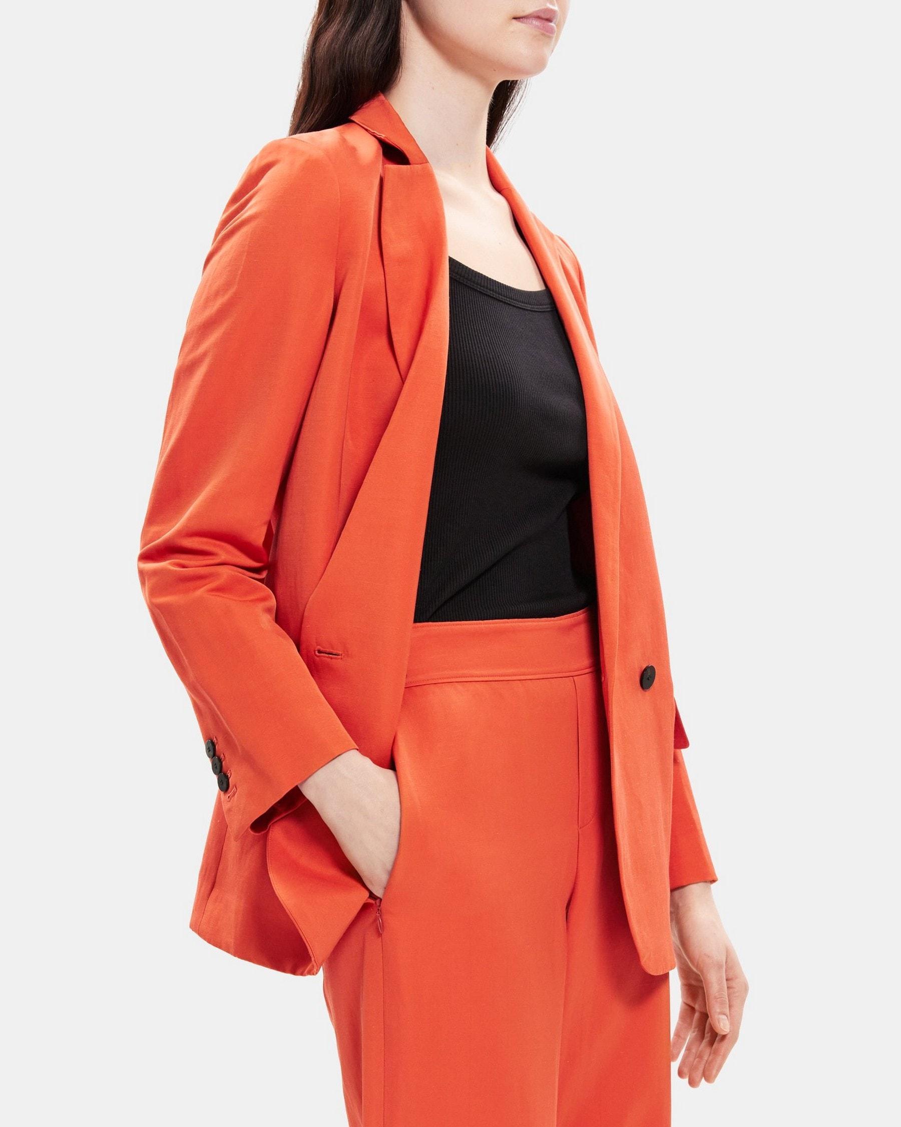Double-Breasted Blazer in Linen-Blend Product Image
