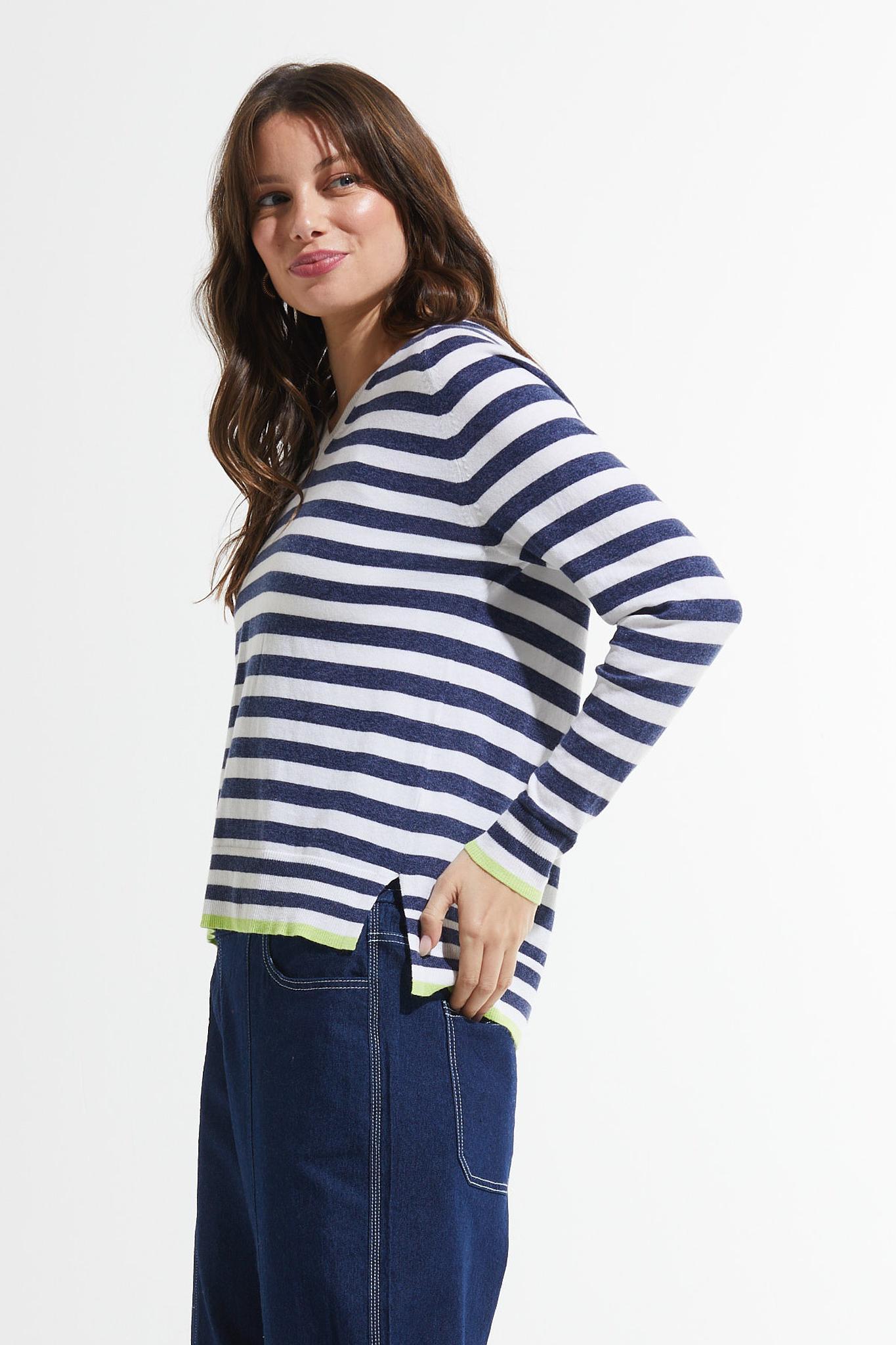 Zaket and Plover Stripe V Neck Sweater Product Image