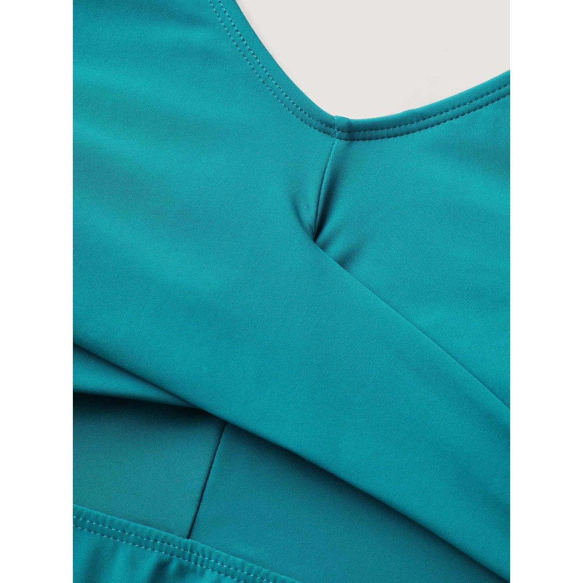 Plus Size Twist Front Fit and Flare Swim Top Women's Swimwear Teal Beach Twist High stretch Bodycon V-neck Curve Swim Tops BloomChic 22-24/3X Product Image