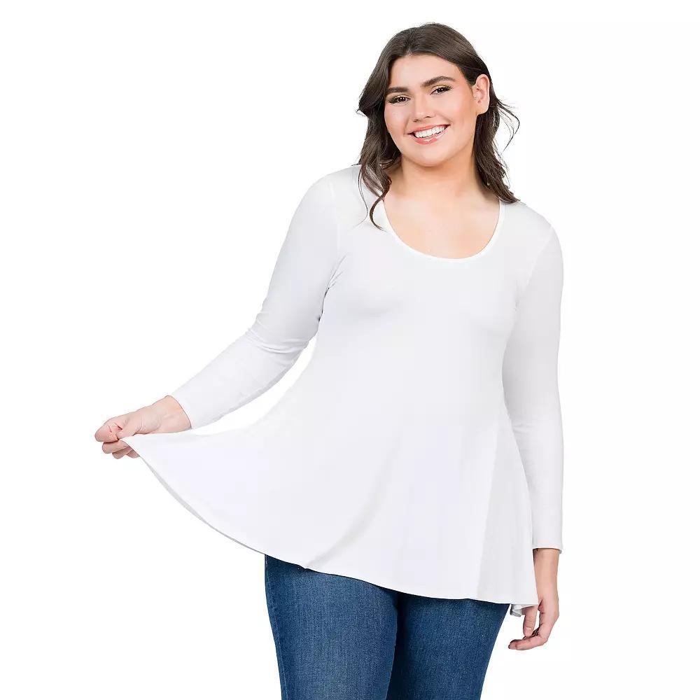Plus Size 24Seven Comfort Apparel Poised Long Sleeve Swing Tunic Top, Womens Product Image