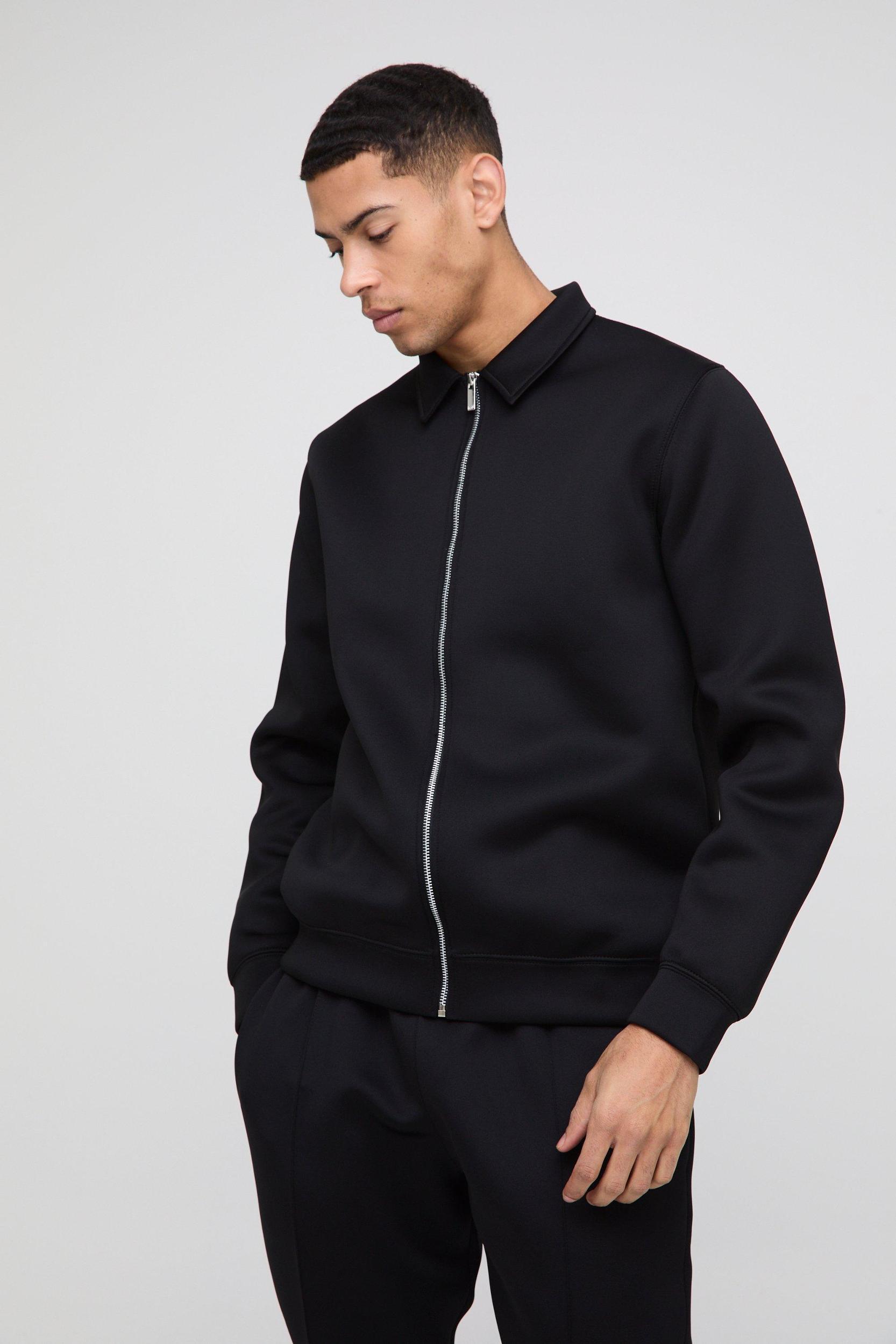 Regular Fit Bonded Scuba Harrington Jacket & Sweatpants Set | boohooMAN USA Product Image