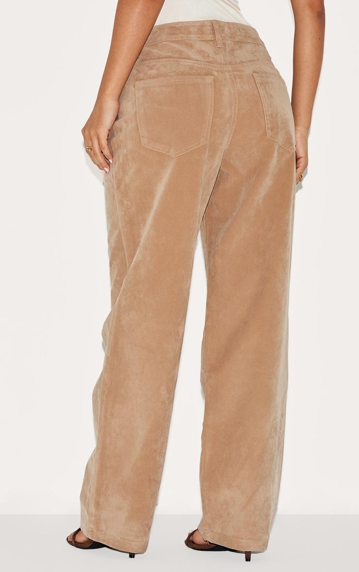 Petite Sand Faux Suede Mid Rise Straight Leg Pants Product Image