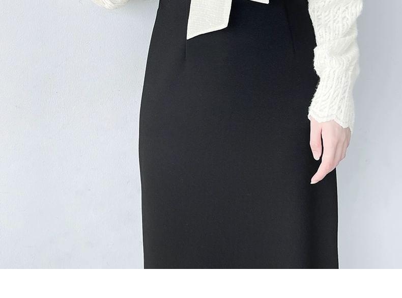 Long-Sleeve Tie-Neck Plain Blouse Product Image