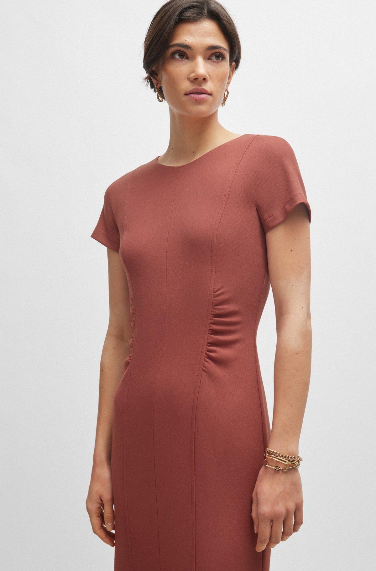 Slit-front business dress with gathered details Product Image