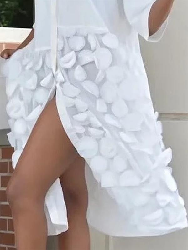Half Sleeves Loose Applique Solid Color Split-Joint Lapel Collar Midi Dresses Product Image
