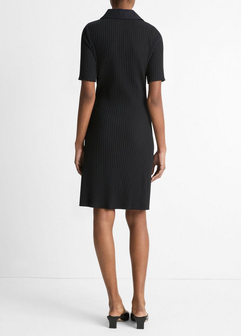 Womens Cotton-Blend Elbow-Sleeve Polo Dress, Black, Size S Vince Product Image