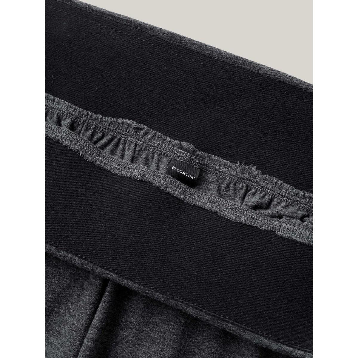 Plus Size Folding Waist Plain Bootcut Pants Women DimGray Casual Bootcut Mid Rise Everyday-Casual Pants BloomChic 22-24/3X Product Image