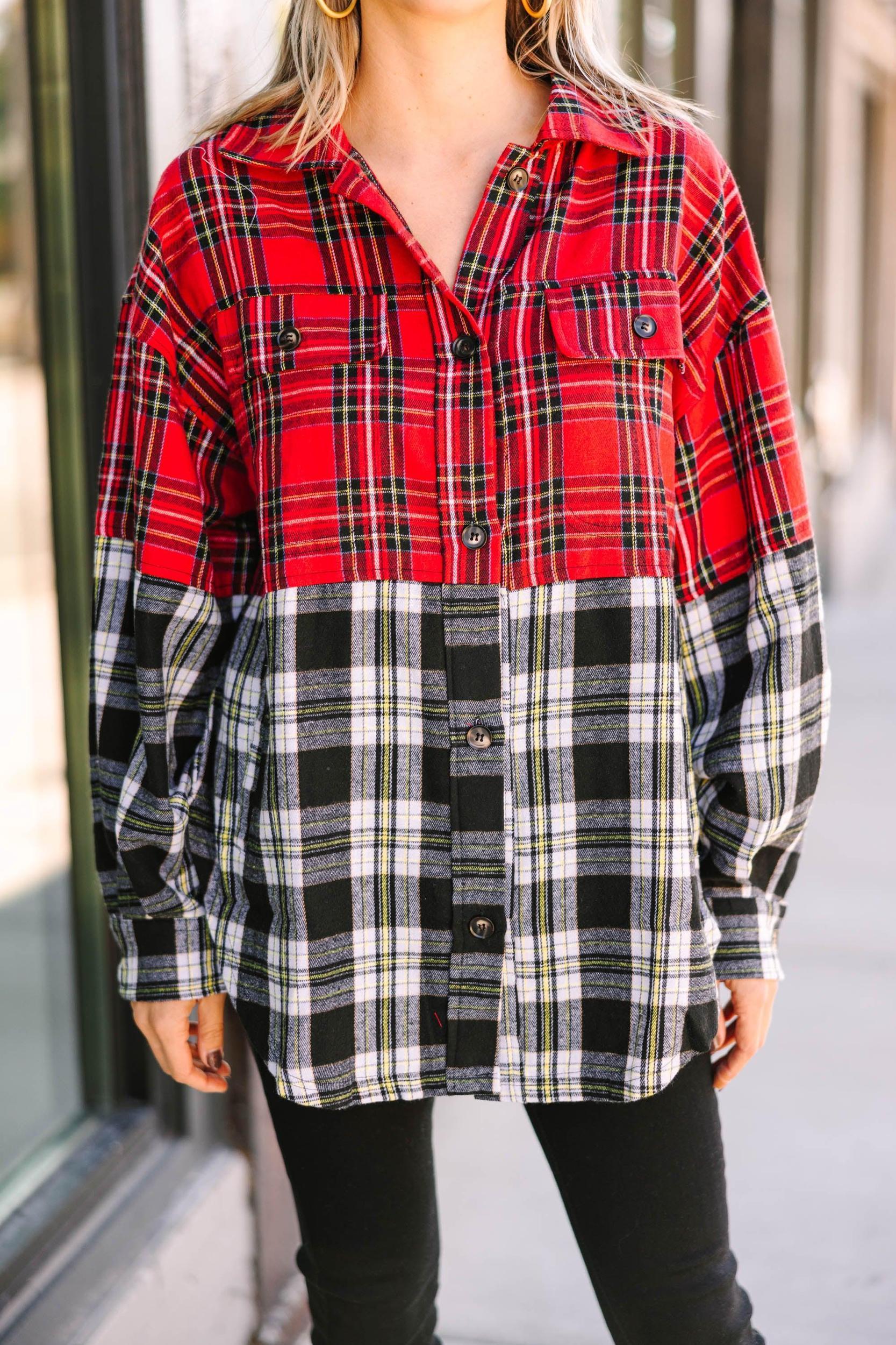 Do It All Red Black Plaid Button Down Top Female Product Image