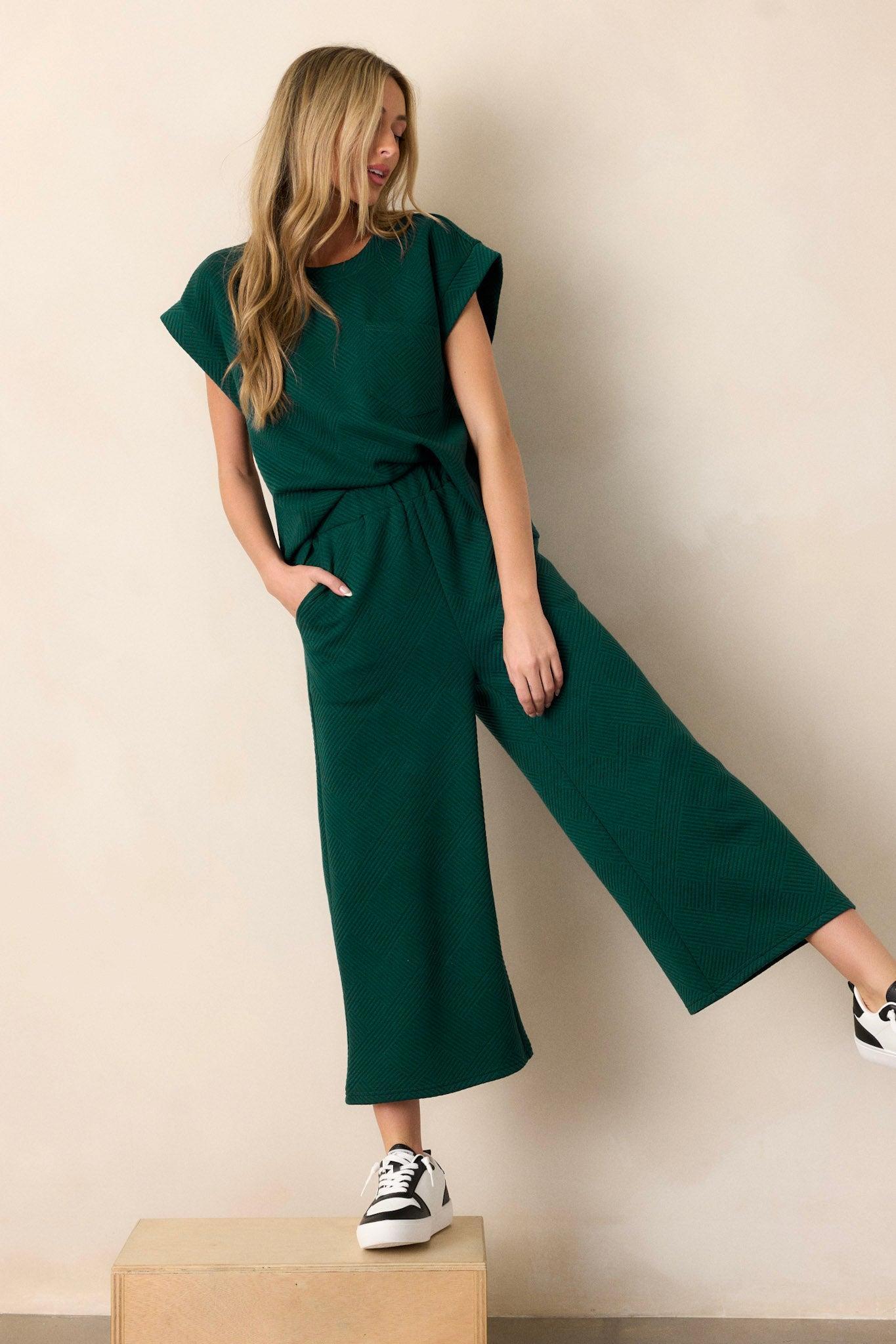 Tell Me Forest Green Cropped Textured Pants Product Image