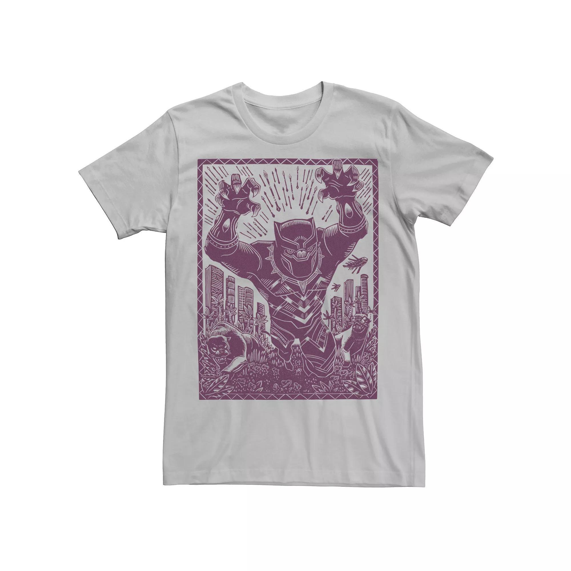 Men's Marvel Black Panther Woodcut Purple Portrait Tee, Size: XL, Silver Product Image
