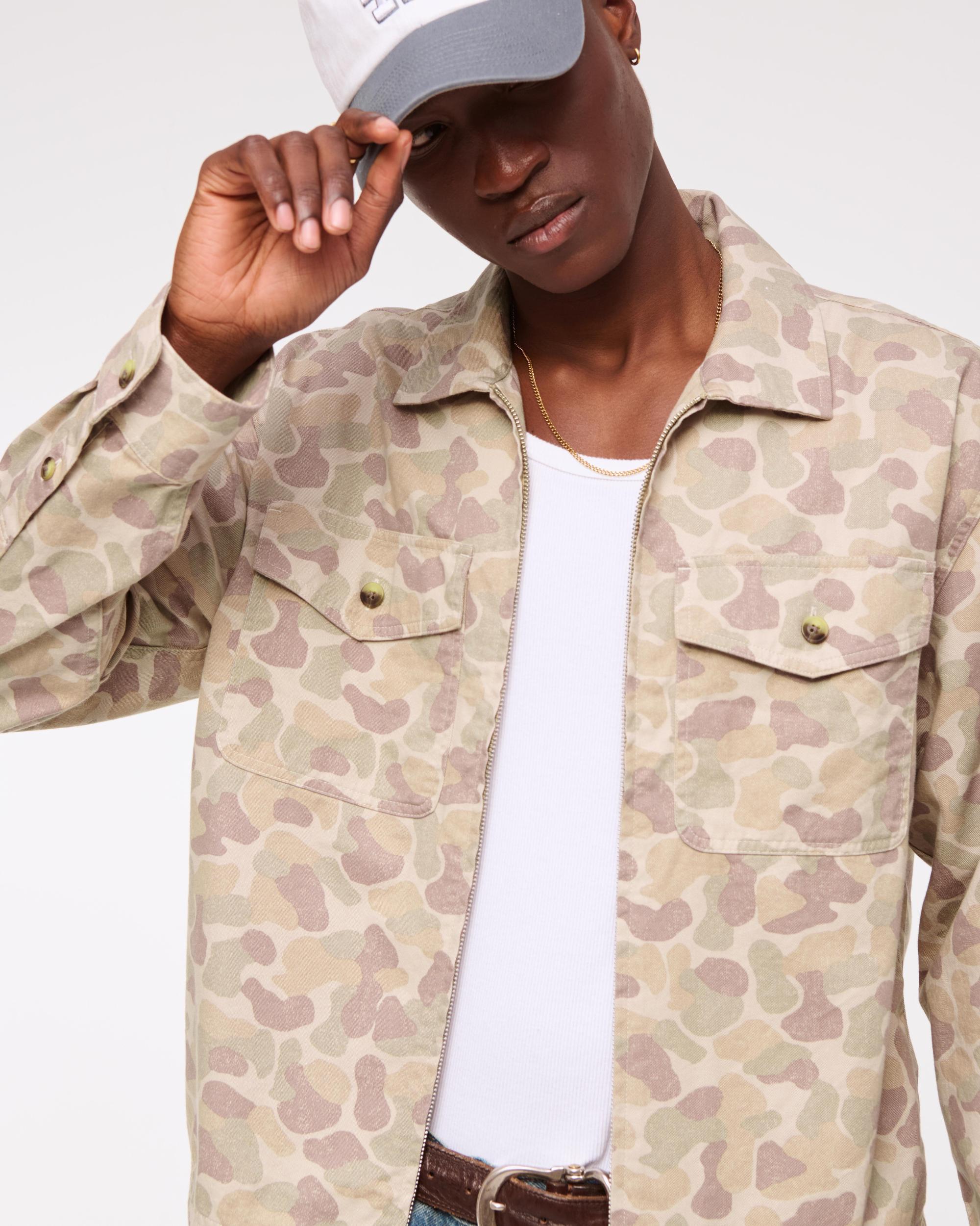 Cropped Twill Zip Shirt Jacket Product Image