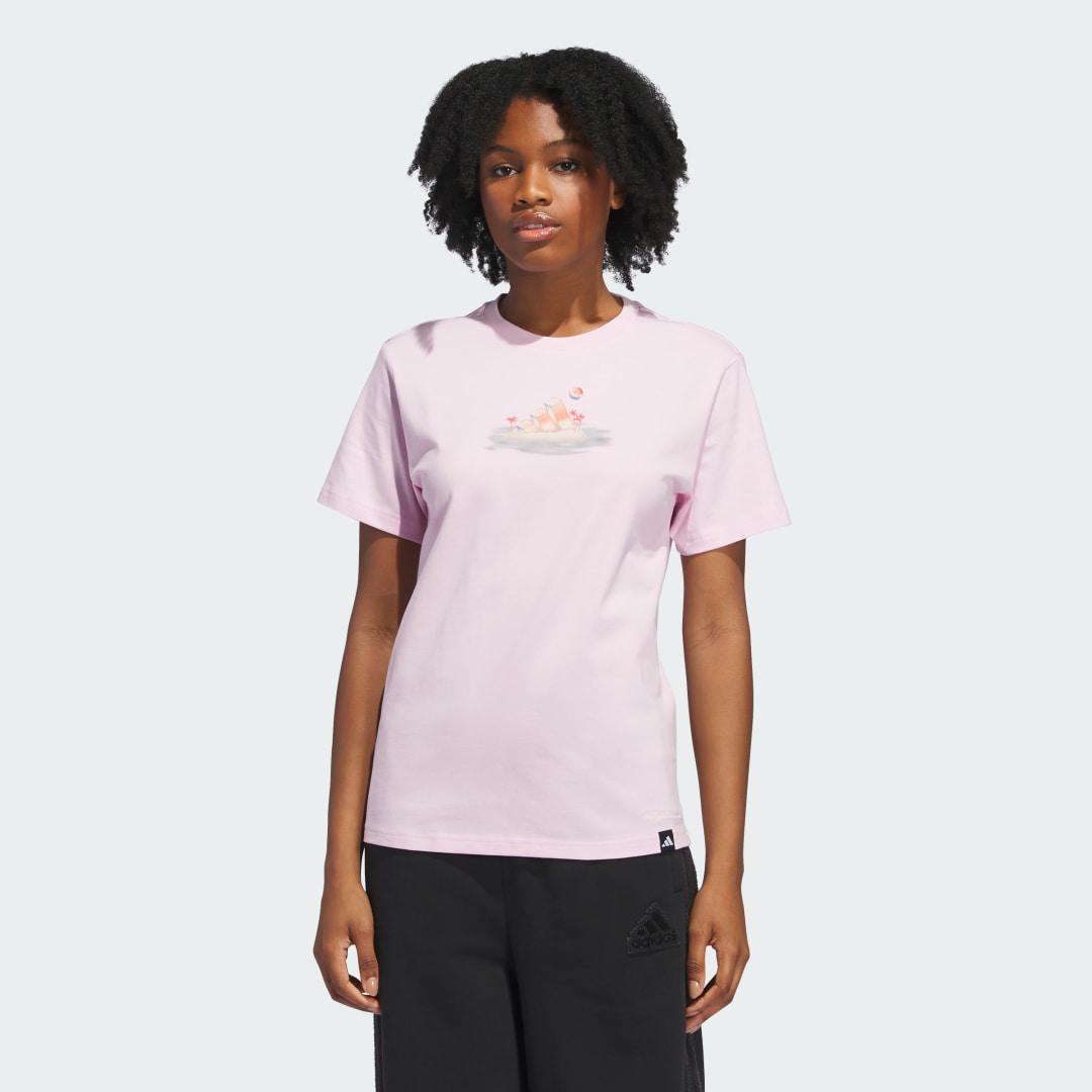 adidas All Day I Dream About Summer (a.d.i.d.a.s.) Graphic Tee Clear Pink 2XL Womens Product Image