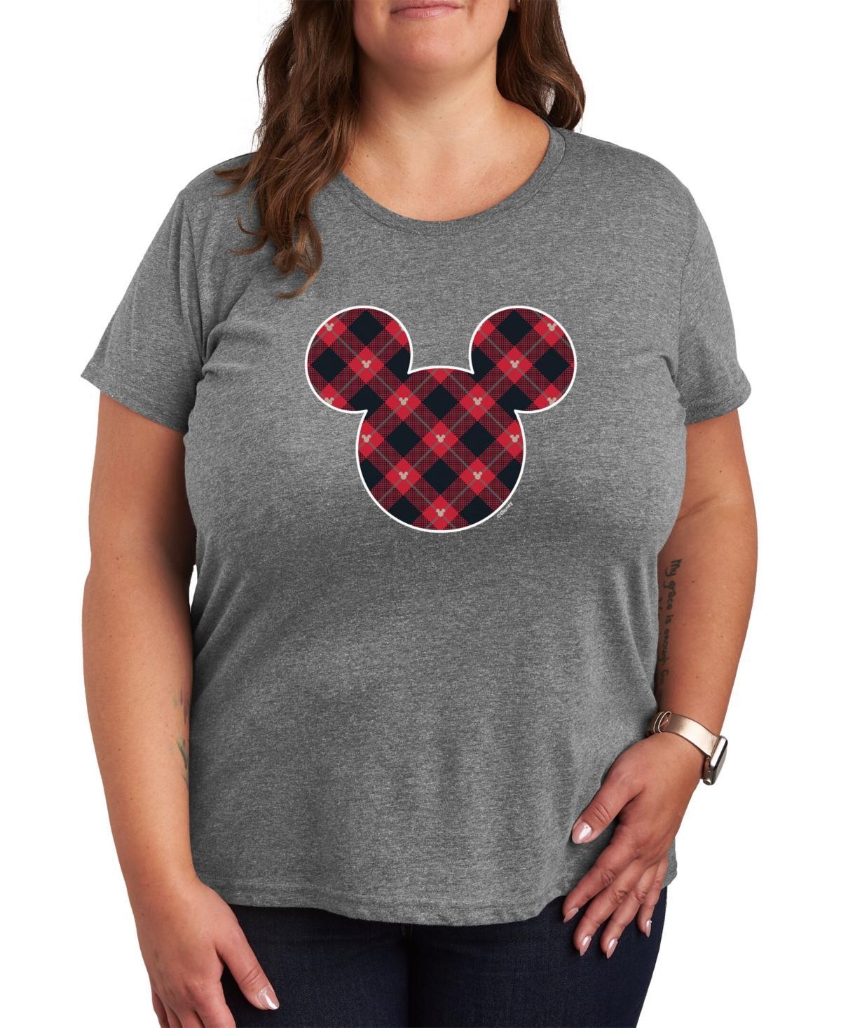 Disneys Mickey Mouse Plus Plaid Silhouette Graphic Tee, Womens Grey Blue Product Image