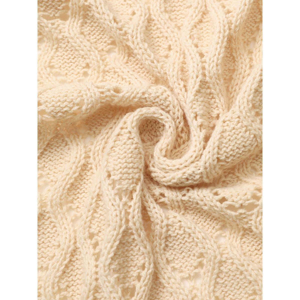 Plus Size Plain Hollow Out Drop Shoulder Cable Knit Cardigan Apricot Women Casual Long Sleeve Everyday Cardigans BloomChic 14-16/1X Product Image