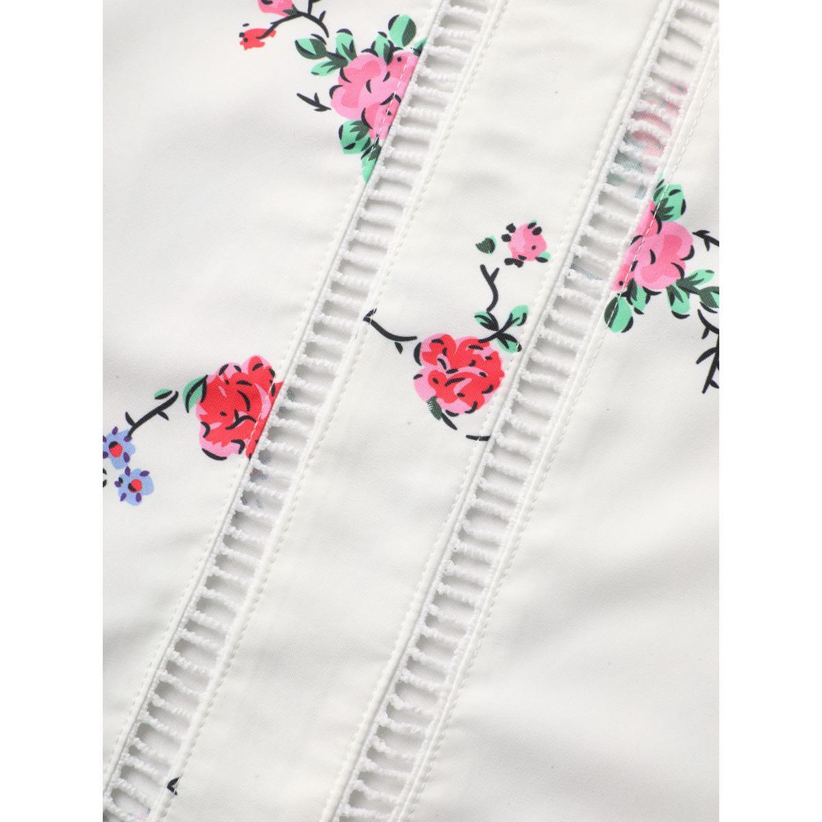 Plus Size Floral Print Patchwork Cut Out Cami Top Women Originalwhite Elegant Contrast Non Everyday Tank Tops Camis BloomChic 22-24/3X Product Image