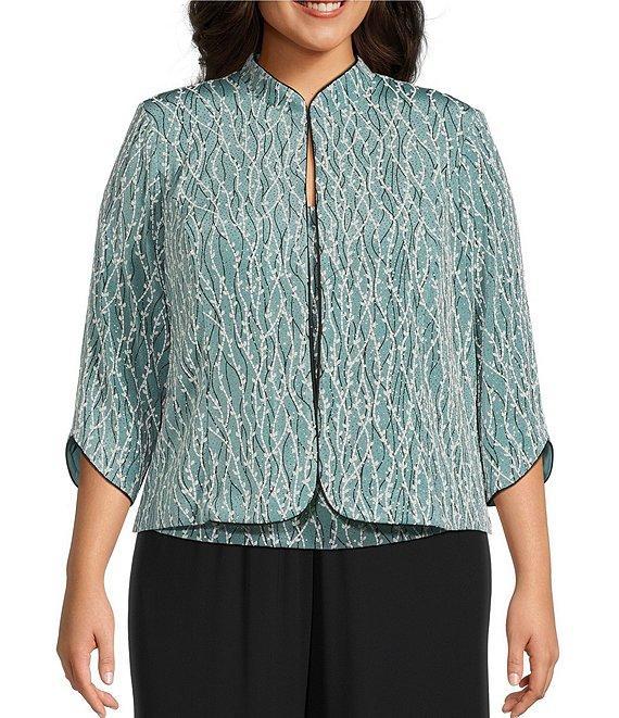 Alex Evenings Plus Size Glitter Jersey Knit Mandarin Collar 2-Piece Twinset Product Image