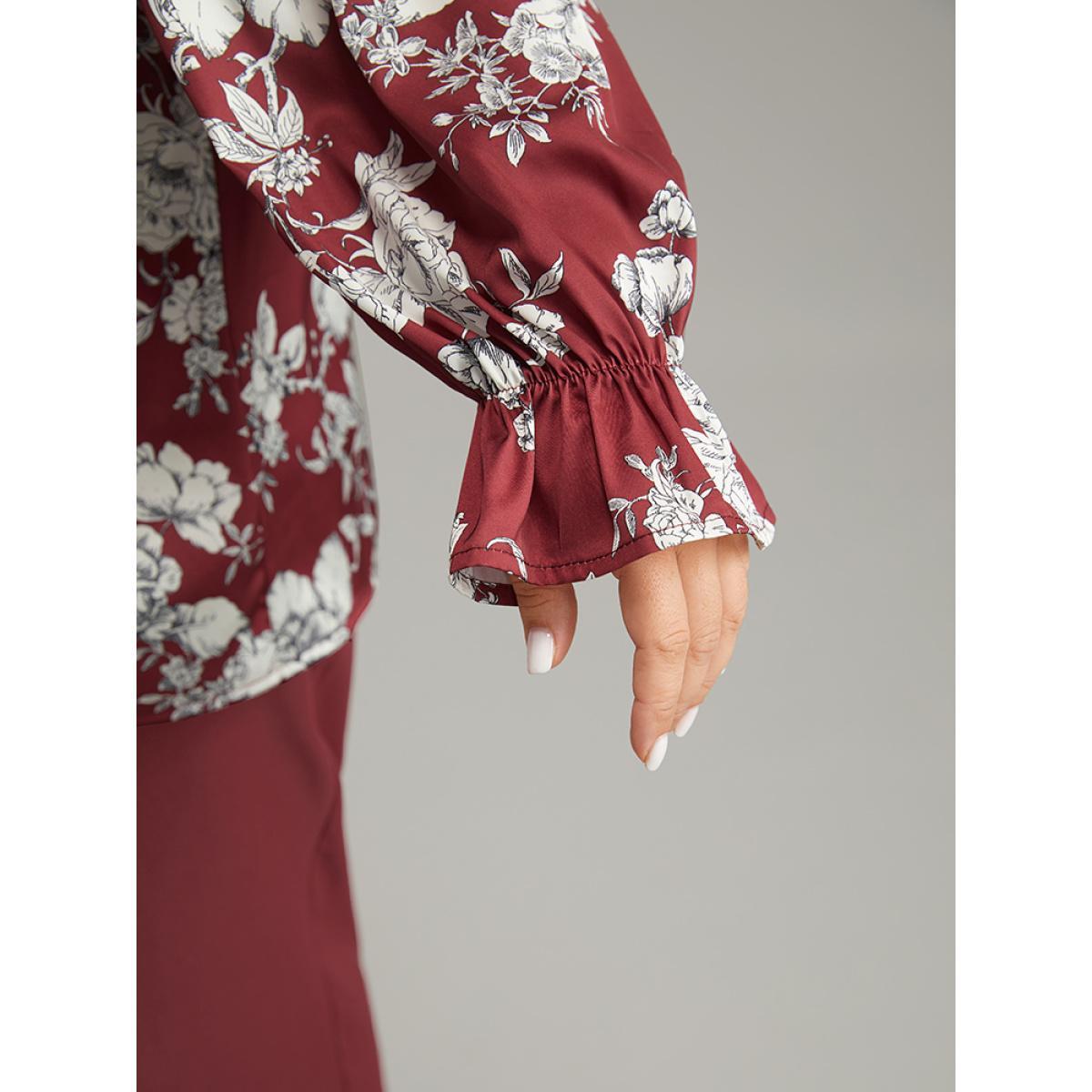 Plus Size Scarlet Silhouette Floral Print Frill Trim Button Detail Blouse Women Elegant Long Sleeve Round Neck Dailywear Blouses BloomChic 18-20/2X Product Image