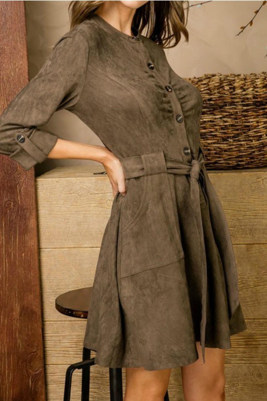 Olive Belted Suede Dress Product Image
