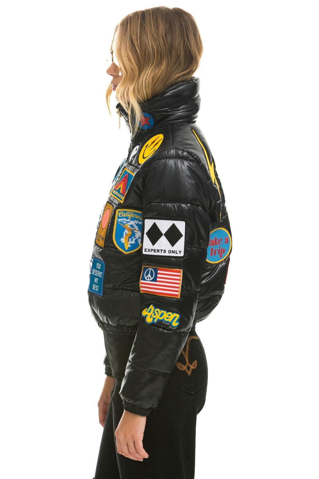 VINTAGE PATCH APRES PUFFER JACKET - BLACK GLOSSY Female Product Image