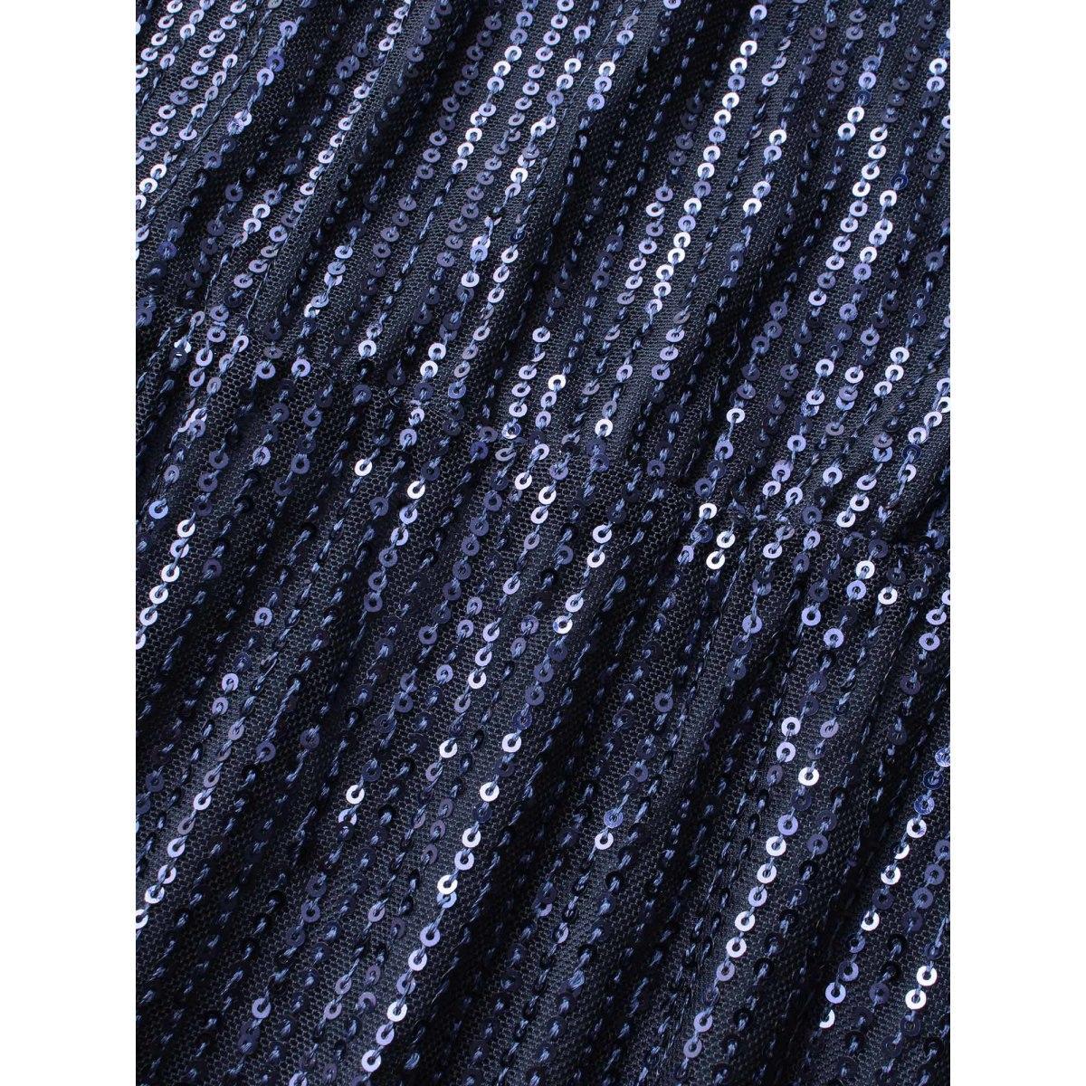 Plus Size Round Neck Sequin Mesh Tank Dress Midnight Women Cocktail Texture Round Neck Sleeveless Curvy BloomChic 18-20/2X Product Image