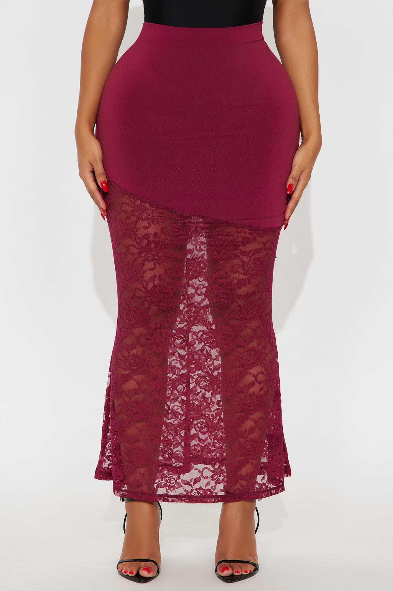 Violet Lace Hem Maxi Skirt - Wine Product Image