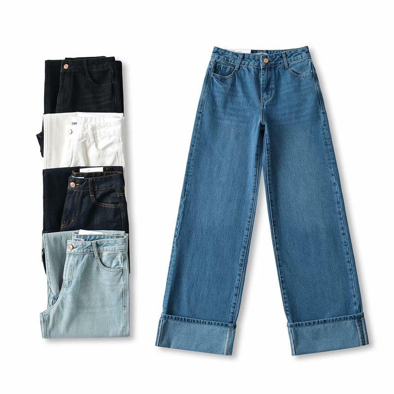 High Waist Washed Wide Leg Jeans Product Image